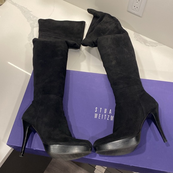 Stunning suede Platform Stuart Weitzman OTK thigh high heeled boots. - Picture 8 of 10